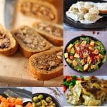 Collage of 7 pictures of plant-based Thanksgiving recipes