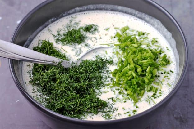 Fresh dill and chives are added to plant-based ranch dressing