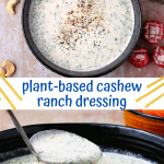 2 pictures of plant-based ranch dressing in black bowls.