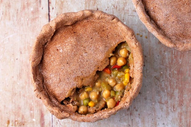Vegan pot pies with whole wheat crust.