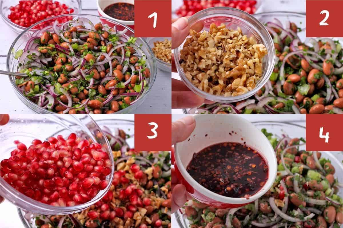 The steps for making Borlotti bean salad.