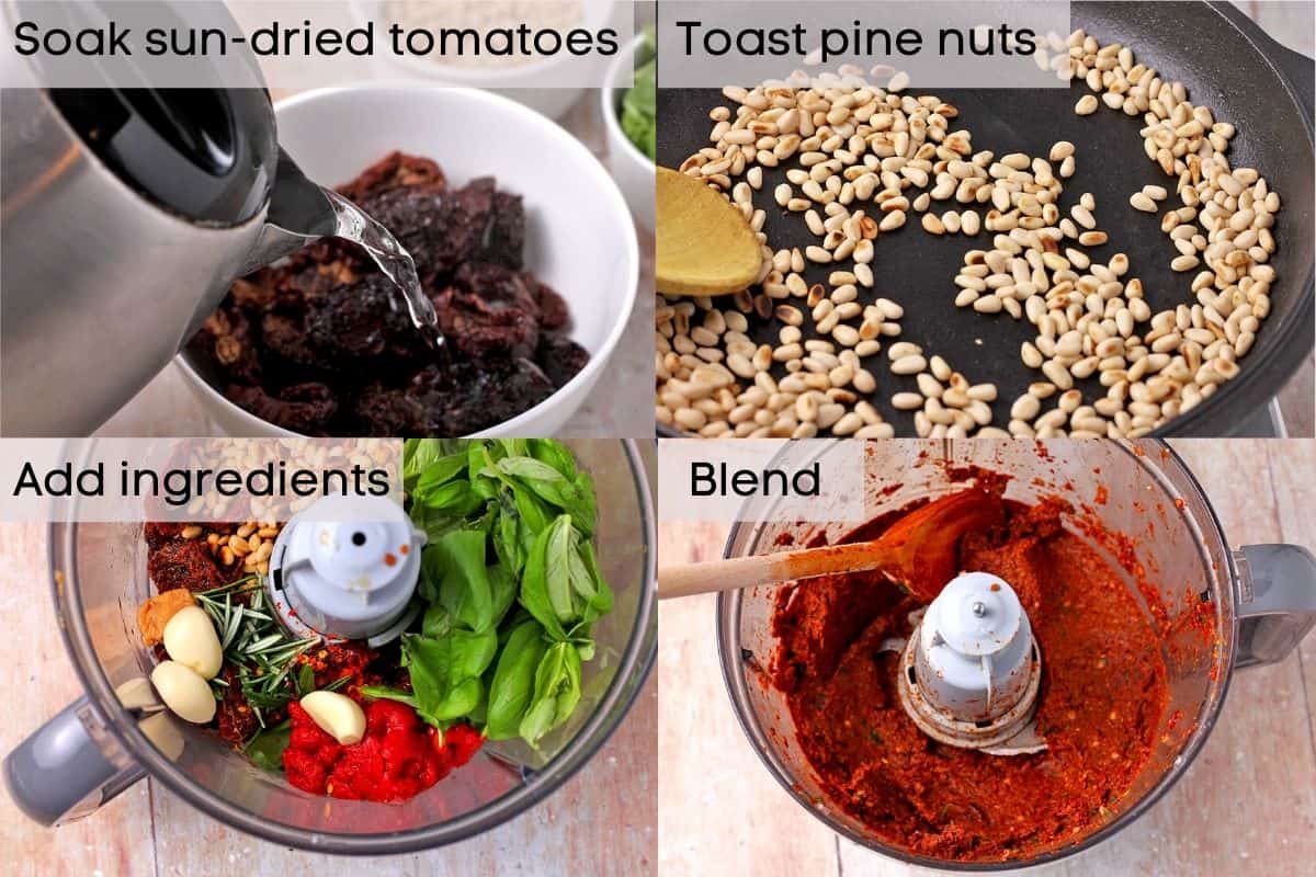 How to make pesto Rosso, sun-dried tomato pesto in 4 pictures.
