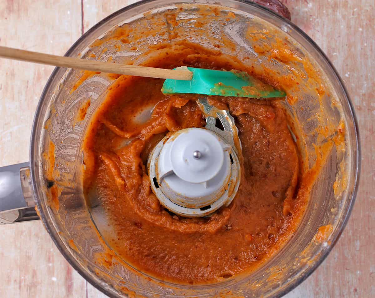 Date paste is made in a food processor.